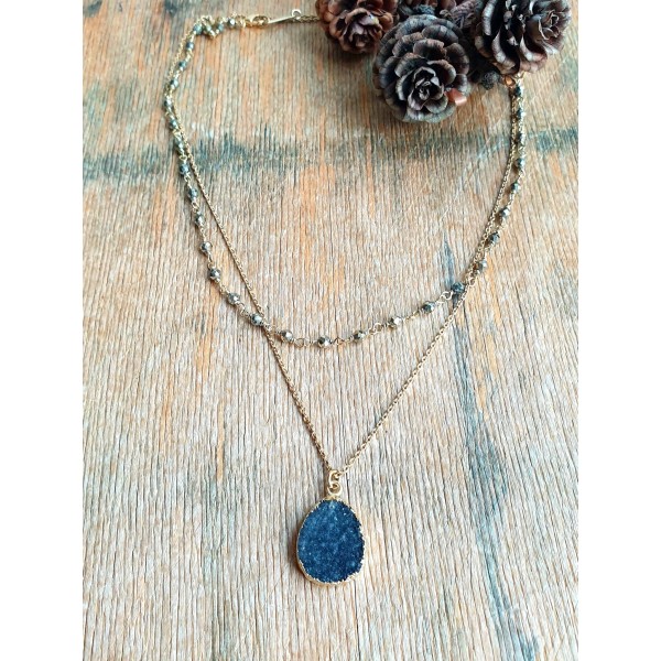 Hanka IN ilgas kaklo papuošalas su piritu ir kvarco drūza